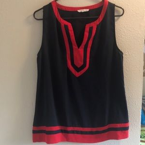 41 Hawthorn navy sleeveless blouse w/red, size M